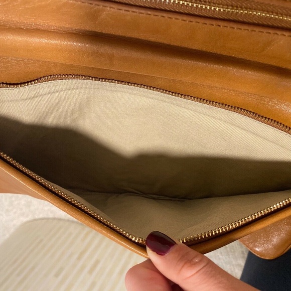 Tory Burch Leather Reva Clutch Shoulder Bag Brown - Picture 6 of 8